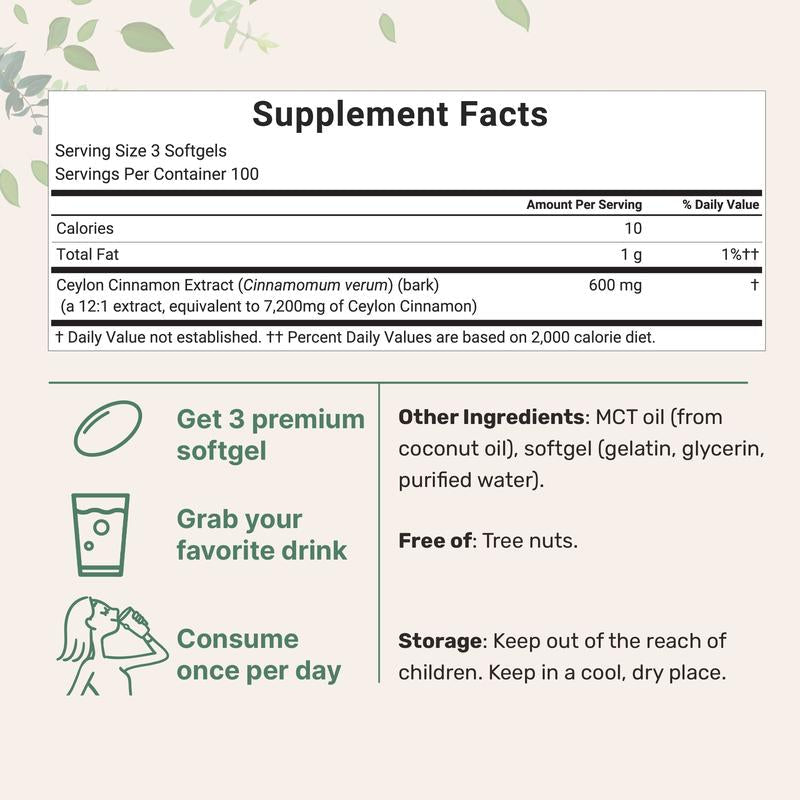 Ceylon Cinnamon 7200mg Equivalent with MCT Oil